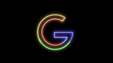 Neon ışıklı alfabe g animasyonu. Koyu arkaplan üzerinde parlak neon renkli G harfi tipografi, damgalama veya hareket grafikleri için.