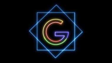 Canlandırılmış neon harfli G. Dijital sanat, yaratıcı başlıklar veya grafik tasarım projeleri için siyah arkaplan üzerinde parlayan alfabe animasyon döngüsü..
