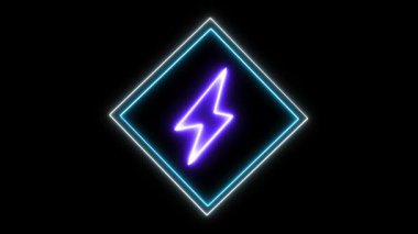 Neon bataryası parlayan toprak ağası çerçeveli bir ikon şarj ediyor. Teknoloji arayüzleri veya enerji görselleri için koyu arkaplanda renkli güç sembolü canlandırması.