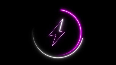 Parlayan daire animasyonlu neon pil ikonu. Gelecekçi ui, mobil uygulamalar veya enerji temalı görseller için renkli şarj güç döngüsü.