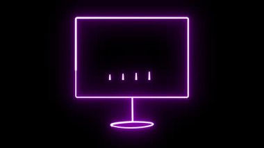 Bilgisayar ekranında parlayan neon grafik simgesi. Veri görselleştirmesi için karanlık arka planda çizgi bilgi ile iş ekonomisi finansmanı animasyonu.