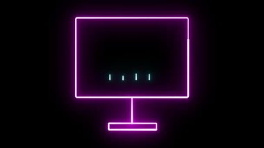 Canlandırılmış neon çizgili bilgisayar ekranı. İş analitiği, ekonomik büyüme ve dijital bilgi sunumları için parlak finans simgesi.