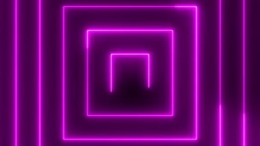 Pürüzsüz döngü içinde mor kare neon ışıklı animasyon. Parlayan kenarları teknolojik görseller, vj setleri veya dijital grafik örtüşmeleri için ideal..