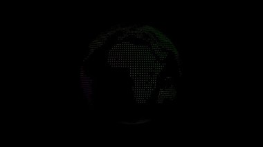 Küresel ağ görselleri, teknolojik tanıtımlar veya bilgi grafikleri için kusursuz döngü içinde nokta desenli küre tasarımı ile Dünya döndürme animasyonu.