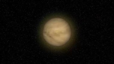 Animasyon Venüs gezegeni arka planda yıldızlarla dönüyor. Bilim kurgu temaları, uzay belgeselleri veya gezegen çalışmaları için kusursuz kozmik görseller.