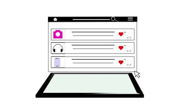 İnternet üzerinden sipariş verme konsepti animasyonu müşteri siparişini web sitesi ya da uygulama üzerinden gösteriyor. Dijital alışveriş ve taşıma süreci devam ediyor.