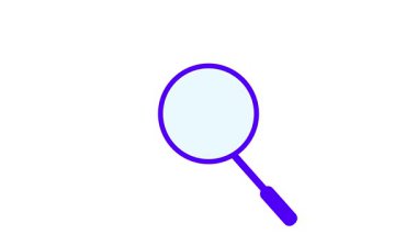 Büyüteç arama ikonu canlandırma döngüsü. ui tasarımı, uygulamaları, web siteleri ve modern grafik projeleri için mor renk giriş ve çıkış hareketi.