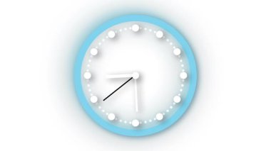 Gerçekçi tıkırdayan hareketli animasyon beyaz duvar saati. Video arkaplanları, sunumlar ve hızlandırılmış efektler için döngülenmiş saat animasyonu.