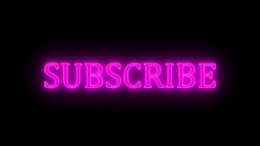 Görüntü kaplamaları, kanal markalaşması ve izleyici teması için gösterişli tasarımı olan koyu ekran üzerindeki hareketli abone metni.