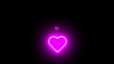 Neon kalp çizgileri siyah arka planda parlayan animasyon romantik bir aşk konseptini şık bir çerçeve grafiğiyle gösteriyor.