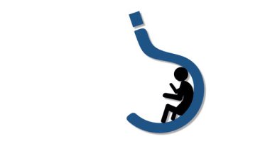 Farkındalık, yaratıcılık ve duygusal kavramlar için bir salıncakta sallanan animasyon üzerinde otururken insan simgesi düşünmek.