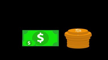 Para yığını animasyonu yatırım, bankacılık ve ekonomik video içeriği için ideal. Canlandırılmış yeşil para yığını görsel olarak başarı, gelir ve mali gücü temsil etmek için yukarı doğru büyüyor.