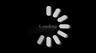 Siyah arkaplan ekran animasyon çevirici ile yükleme ve bekleme veya geçiş sahneleri için ideal sözcük yükleme. Dönen daire ve video tanıtımları için siyah ekranda basit yükleme metnini içeren temiz yükleme animasyonu.