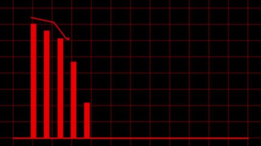Piyasa analizi için finansal kriz ve olumsuz trend çizgisi grafiğini gösteren aşağı doğru oklu animasyon çizelgesi. Ekonomik krize işaret eden eğilim çizgisi grafiği ile düşen tablo ve okun yer aldığı mali kriz animasyonu.