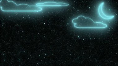 Işıldayan yıldızlarla parlayan ayın sakin animasyonu ve karanlık bir gece arkaplanı üzerinde yavaş hareket eden bulutlar. Yıldızlı gökyüzü, yumuşak bulutlar ve fantezi ya da sakin sahneler için ideal parlak bir ay içeren sihirli gece animasyonu..