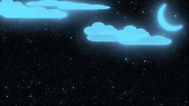Rahatlatıcı gece gökyüzü döngüsü, ay ışığı bulutların arasından kırılıyor ve yıldızlar rahatlatıcı video içeriği için parıldıyor. Karanlık gece gökyüzü animasyonu yumuşak bulutlar, parlayan ay ve dağılmış yıldızlar hikaye anlatmak için mükemmel görseller..