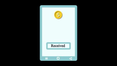 Animasyon para dijital gelir için telefona giriyor. Çevrimiçi kazanç kavramı, akıllı telefona para girişi. Çizgi film parası akıllı telefon animasyonuna düşüyor.