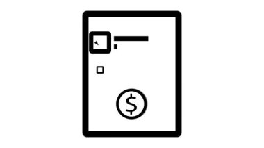 Kağıt ve kontrol işaretli yatırım stratejisi animasyonu. Dolar işareti kağıdı ve mali kontrol listesi gösteren animasyon simgesi. Yatırım listesiyle birlikte beyaz üzerine mali planlama animasyonu.