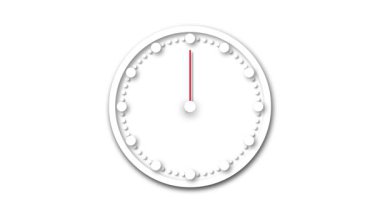 Soyut beyaz arka planda hareket eden okları olan saat yüzlü. Pürüzsüz hareket eden okları olan minimalist analog saat. Beyaz üzerinde hareket eden oklarla soyut analog saat canlandırması.