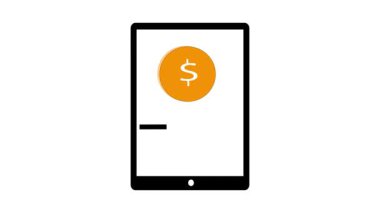 Fintech uygulama animasyonu kripto ve dolar parası gösteriyor. Giriş alanlarıyla birlikte tablet üzerindeki şifreli gösterge panelini canlandır. Dolar parasıyla kripto para tableti ekran canlandırması.