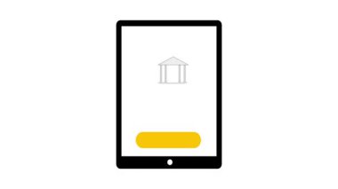 Banka ve para sikkesi sembollü animasyon düğmesi. Dolar parası ve düğmeye basma efektli banka simgesi. Dolar sikkesi ve etkileşimli tıklama animasyonlu banka logosu.