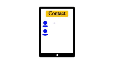 Modern bir tablet aygıt ekranında görüntülenen dijital kişi listesi çizimi. Tablet aygıt animasyonundaki etkileşimli kişi listesi. Dijital ekranda modern kişi listesi canlandırması.