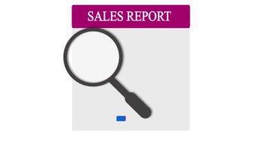 Büyüteçle canlandırılmış satış raporu ve yükselen grafikle dolar işareti. Büyüteç ve dolar ikonuyla yükselen satış grafiği. Dolar işareti ve büyütme içeren satış büyüme animasyonu.