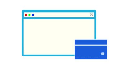 Tarayıcı penceresinde bir kredi kartı sembolünün yanındaki ok grafiğiyle temsil edilen finansal büyümenin canlandırılmış hali. Kredi kartının yanında ok grafiği ile betimlenen mali büyüme.