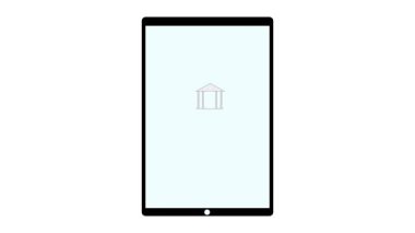 Tablet üzerindeki dijital bankacılık uygulaması mavi arayüz tasarımında banka binası ikonu ve müşteri memnuniyet derecesini gösteriyor. Banka simgesi içeren mavi dijital bankacılık uygulamasını gösteren tablet.