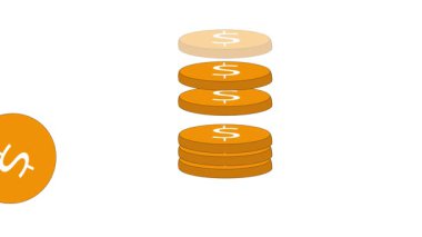 Kalkan sembolü ile finansal yatırımların korunması güvenli finans ve dolar sembolü para birimini temsil ediyor. Koruma, kalkan simgesi ve dolar sembolü ile animasyonu finanse eder.