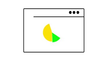 Bir bilgisayar ekranında veri analizi ve istatistiklerini temsil eden bir pasta grafiğinin basit animasyonu. Bilgisayar ekranında canlandırılmış pasta grafiği gösterildi. Veri analizleri gösterildi .