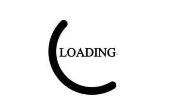 Siyah oval ilerleme çubuğuyla canlandırılmış ekran yükleme ve beyaz arkaplanda basit bir 