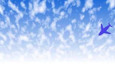 Mavi uçak hareketli beyaz bulutların içinde pürüzsüz bir şekilde süzülüyor. Animasyon uçaklar yumuşak bulutlar ve parlak mavi gökyüzü üzerinde uçar. Animasyon mavi uçak güzel beyaz bulutlarda uçuyor..