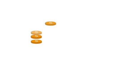 Beyaz arka planda finansal büyümeyi tasvir eden altın para yığınları. Altın para yığınlarıyla bankacılık sektörü finansal büyüme animasyonu.