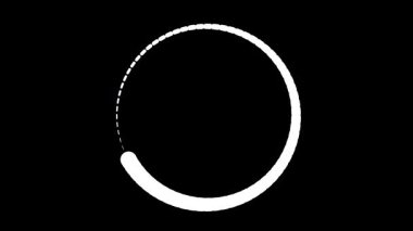 Çember animasyonu yükleniyor. Yüzde görüntüleme işlemi siyah ekranda. Siyah arkaplana karşı noktalı çizgilerden oluşan beyaz bir yarı dairenin soyut animasyonu.