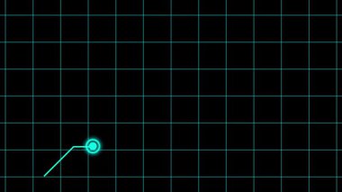 Teknoloji simülasyonunda bir ızgarada ilerleyen fütüristik parlak çizgi grafiği. Parlayan çizgi grafiği olan teknoloji simülasyonu ızgara boyunca ilerliyor. Parlak efektli çizgi grafiği.