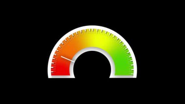 HUD elementi için kırmızı yeşil sarı eğimli animasyon hız göstergesi ölçer. Renk gradyanı ile performans ilerlemesini gösteren dijital arayüz animasyon hız göstergesi ölçer metresi.