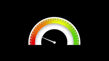 Gösterge paneli için renk geçişi gradyan ile hızölçer ölçer grafiklerinin kusursuz döngü hareketi grafikleri. Kırmızı yeşil sarı gradyan renk ile canlandırılmış hız göstergesi ölçer performans süreci.