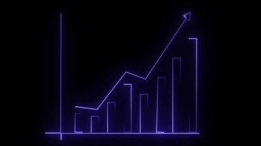 Parlayan neon grafiği finansal büyümeyi ve olumlu iş sonuçlarını gösteriyor. Yükselen neon çubuklar teknolojik yenilikleri ve ürün benimsemeyi simgeliyor. Parlayan çubuk çizelgesi canlandırması.