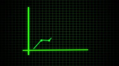 Yukarı doğru ilerleyen parlak çizgi çizelgesi parlak siyah şebeke arka planına karşı canlandırıldı. Canlandırılmış neon yeşil çizgi grafiği siyah arkaplan karşısında yukarı doğru ilerlemeyi gösteriyor.