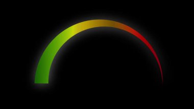 Parlak animasyon göstergesi siyahta performans seviyelerini gösteriyor. Renk kodlu görüntü ve iğne hareketiyle canlandırılmış dijital performans göstergesi.