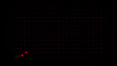 Kırmızı parıldayan noktalar ve çizgi animasyonu gösteren teknoloji arayüzü. Kırmızı çizgi grafiği ve ağ bağlantıları ile dijital veri görselleştirmesi.