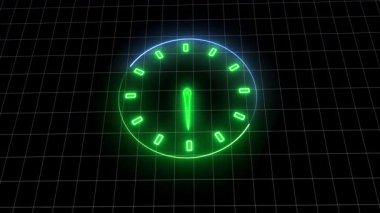 Parlak dijital saat animasyonu. Retro titreşimli kusursuz döngü. Neon saat animasyonu. Geçmişe dönük parlak zaman döngüsü.