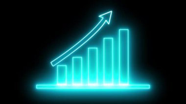 Neon grafik animasyonu yükselişte. Parlak parlak siyan ve mavi ışıklarla soyut bir arkaplan. Parlak parlak deniz mavisi neon çizelgesi. Teknoloji geçmişi olan modern minimalist tasarım.