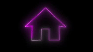 Dijital arayüz ögesi video oyunları için mor neon ev ikonu dikişsiz döngü animasyonu. Modern teknoloji neon ev simgesini canlandırdı. Mor renkli ev sembolü, soyut arka plan..