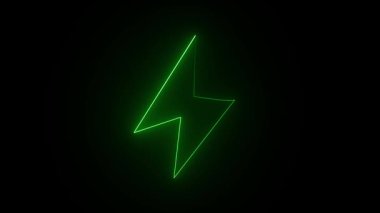 Enerji ve teknoloji projeleri için neon yıldırımlı elektrik sembolünün hareketli grafikleri. Teknoloji ve çevre projeleri için parıldayan neon yıldırımının kusursuz döngü animasyonu.
