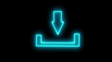 Uygulama ve web tasarımı için dijital arayüz indirme oku neon animasyonu. Soyut neon indirme oku parlayan gök mavisi hareketsiz hareket grafiklerinde.