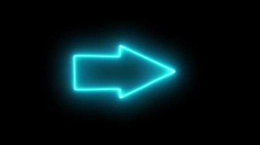 Cyan mavisi renk döngüsü ile parlayan bir yön gösterici. Modern minimalist parlayan neon ok sağ arayüz elementi.