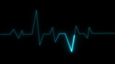 Grafiksel tasarım elementi içinde deniz mavisi neon kalp atışı nabız çizgisi hareketi var. Deniz mavisi neon kalp atışı çizgisi ile tıbbi bilimler veri görselleştirmesi.