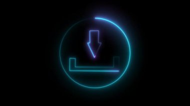 Siber teknoloji neon indirme simgesi UI ögesi için kusursuz animasyon. Dijital indirme işlemi çubuğu neon simgesi parlayan mor hareket grafikleri.